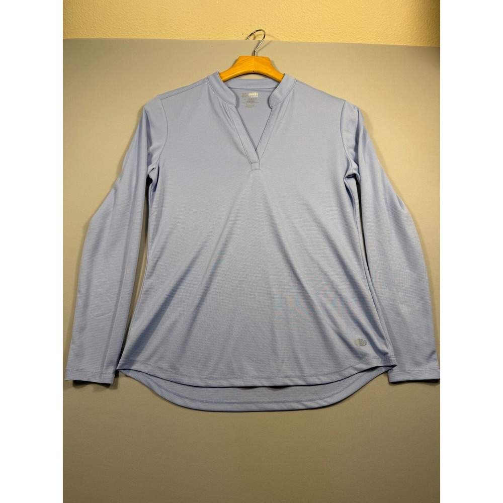 Reel Legends Keep It Cool Light Blue Long Sleeve Performance Top V-Neck Small